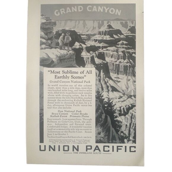Vintage 1927 Union Pacific Grand Canyon Ad Advertisement - Picture 2 of 4